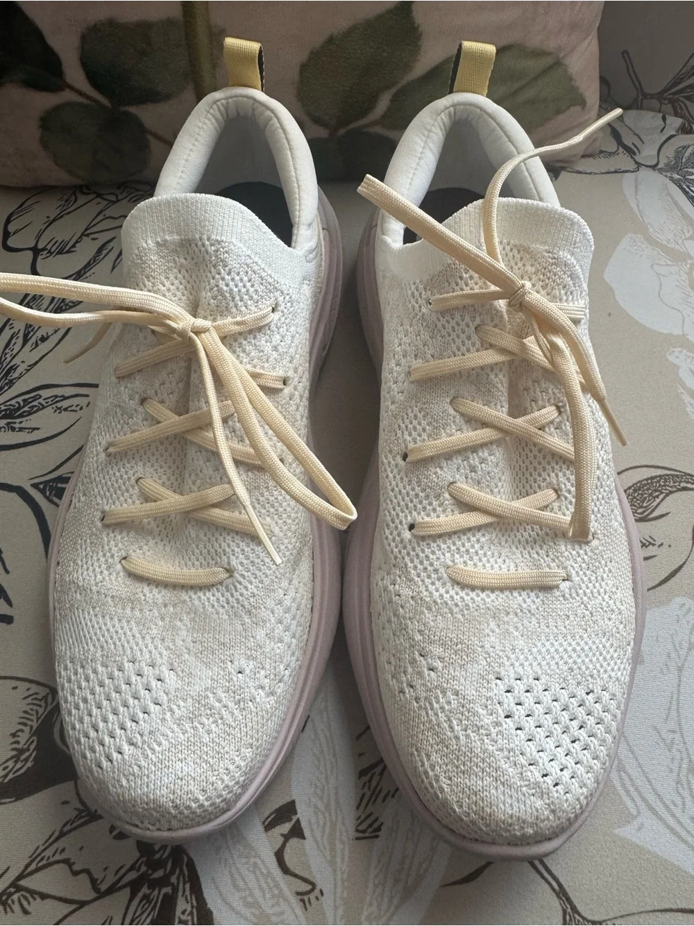 Sorel Women's Cream Knit Athletic Sneakers with Pale Yellow Pull Tabs